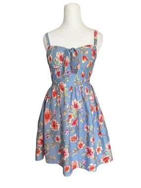 Band‎ of Gypsies Blue Pink Floral Sun Dress Small Smocked Bustier Mini Pockets